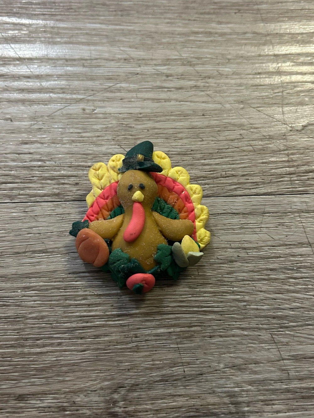 Vintage Clay Turkey Brooch
